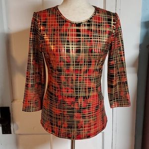 Peter Nygard red, black, gold blouse S